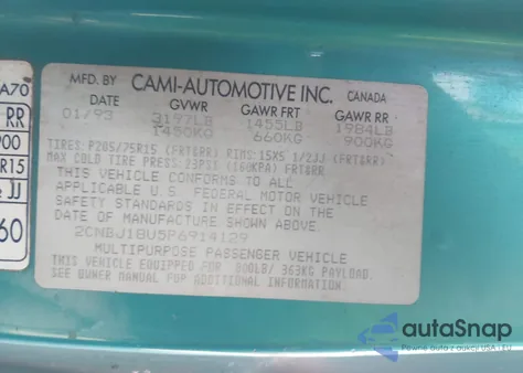 1993 Geo Tracker z USA, uszkodzony, nr VIN 2CNBJ18U5P6914129